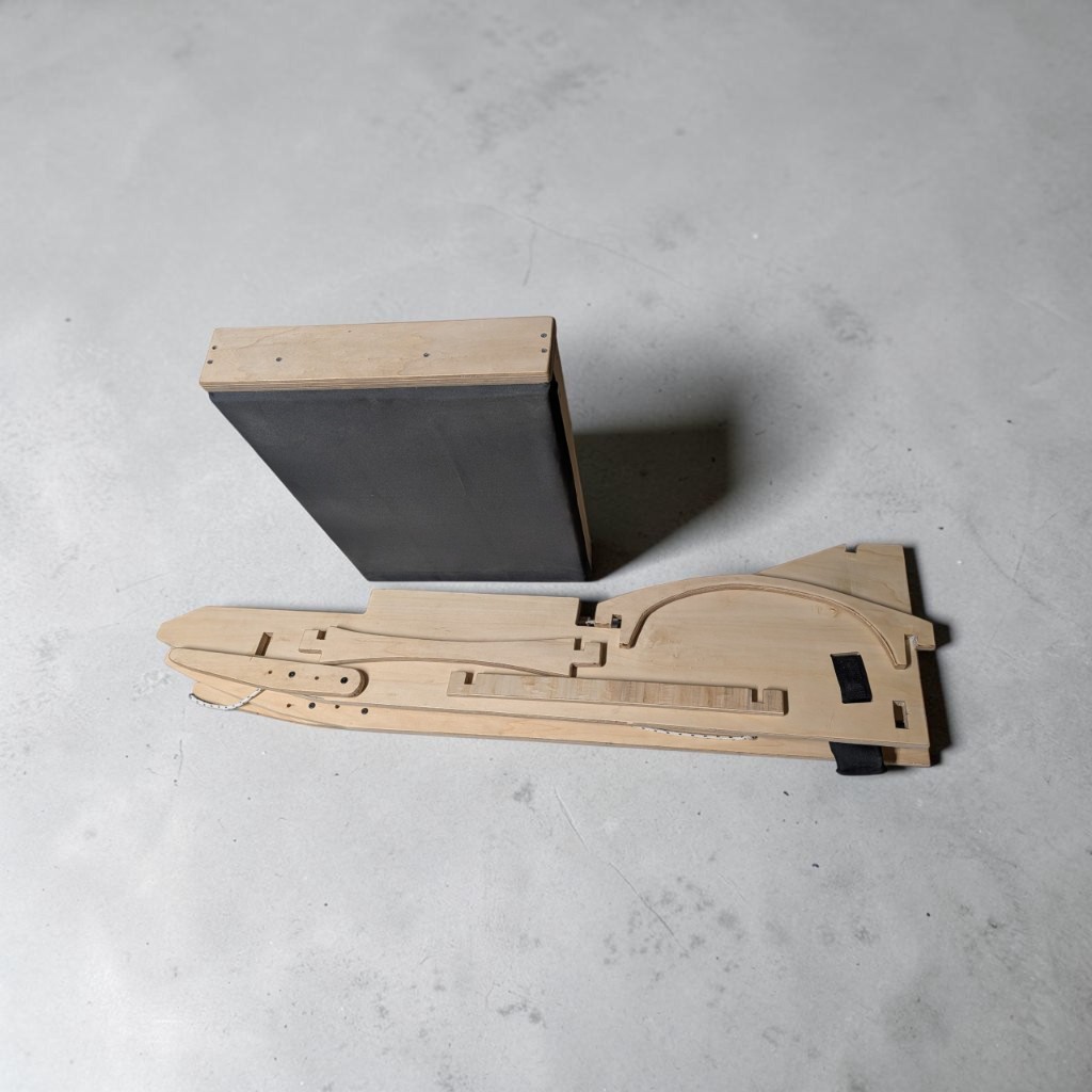 Hiking bench flat-pack parts ready to assemble